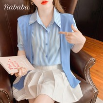 나바바 NB730 여성 스트라이프 숄 블라우스
