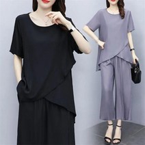 여름 여성 투피스 반팔 티셔츠 블라우스 와이드 팬츠