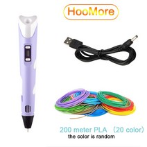 3d펜 HooMore3D 프린팅 펜전문 3D 드로잉 프린터 연필 PLA 필라멘트 DIY 교육 완구 크리스마스 생일 선물, 21 Purple-200M PLA