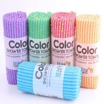 국산 컬러 샤워타올 10P 하드타입 거친 때타올 각질제거 풍부한 거품력 피부 마사지 효과