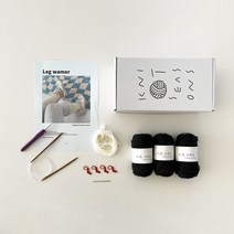 초보자용 DIY패키지 대바늘 레그워머뜨기 발토시뜨개질 [동영상포함], 차콜+크림화이트 앙고라실