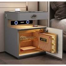 침대협탁 무선충전 블루투스 선반 금고 사이드 테이블, 다크그레이 금고 + 듀얼무선충전기