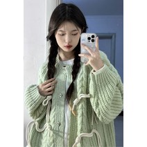 봄스웨터코디 키치한 가슴 활활 코트 여성 일찍이 봄계절 토글 버튼 라이트 그린 니트 가디건 상의 4992543648