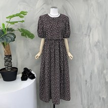 [행복여] 프랑 잔꽃 나염 셔링 벌룬 소매 플레어 원피스