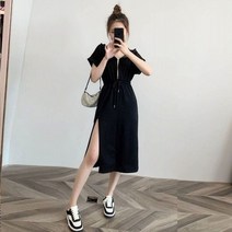 반팔후드집업 썸머룩원피스 허리보정 드로스트링 디자인 슬림핏 짧은 슬릿 소매 트임 A라인스커트패션 캐쥬얼 4993429100