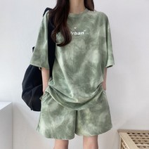 스타일아유 여자 그라데이션 오버핏 반팔 티셔츠 와이드 밴딩 반바지 트레이닝 세트 홈웨어 운동복 추리닝 편안한 데일리룩