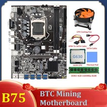 Hot-b75 btc 마이닝 마더보드 + sata 케이블 + ddr3 4gb 1600mhz ram lga1155 8xpcie usb3.0 어댑터 b75 usb btc 광부 마더보드