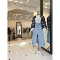 [반다리] ﻿ (국내발송) 고퀄 하이웨이스트 앞트임 에이라인 청 롱스커트