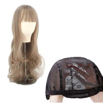 엠크루엘 긴머리 웨이브 통가발 + 가발망 세트, 애쉬베이지