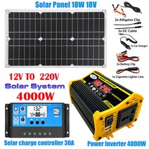 태양광패널 차량용 인산철 110V/220V 태양 전지 패널 시스템 18V 18W 30a 충전 컨트롤러 4000W 수정 사인파, 08 4000W  12V to 220V