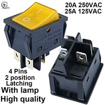 1pcs KCD4 래칭/순간 로커 스위치 전원 스위치 I/O l/O/ll 4 핀/6 핀 16A 250VAC/25A 250V 20A 125VAC, 13 4Pins Yellow 25A
