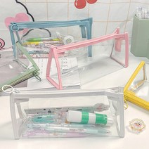 도매팜 1+1 PVC 다용도 투명 방수 필통 대용량 지퍼형, 1개+1개, 핑크+블루