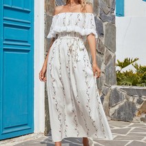 해외여행원피스 동남아 휴양지여름옷 바캉스 태슬 오프 숄더 플로랄 쉬폰 화이트 a라인 드레스 프랑스 스