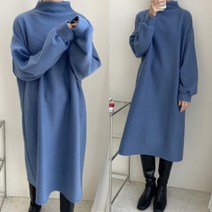 가볍고 따뜻한 반목폴라 겨울 니트 퍼프 터틀넥 기모 미디 롱원피스 빅사이즈