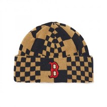 국내매장판 MLB 체커보드 비니 털 모자 겨울 방한 동계 B 베이지
