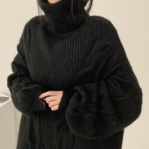 [랜덤플레이] 터틀넥 꽈배기 벌룬 소매 니트 미니원피스