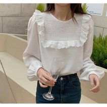 여성용 단하하고 아름다운 넥 주위 프릴 스타일의 이쁜 화이트 셔츠 블라우스