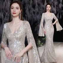 이브닝드레스대여 파티드레스 천사의 혼수 찬란한 은색 파티 연례 공연 어미 웨딩드레스