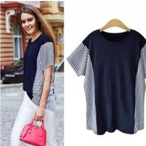 셀럽하우스 S5114/날씬해 보이는 줄무늬 배색 반팔티/면반팔티