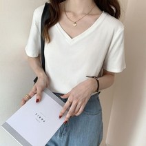 SJW 여성 반팔 티셔츠 브이넥 무지티 슬림핏 풀오버 상의 베이직 봄 여름 빅사이즈 L~4XL