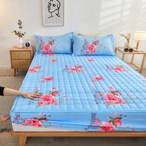 라지킹침대 두꺼운 퀼트 장착 침대 시트 퀸 킹 사이즈 미끄럼 방지 방진 커버 1 장, [06] 2pcs 47x74pillowcase, [06] jinzhihuayan