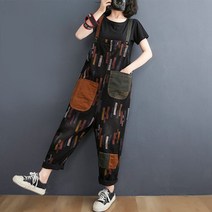 와와맘 줄지 패치 뷔스티에 배기팬츠 빅사이즈 점프수트 멜빵바지 DJV23