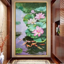 changsha 분홍 연꽃과 구어도 비단잉어 물고기 비즈 보석십자수, 80x150cm