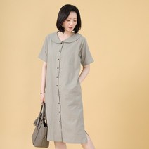 애비뉴투지 엄마옷 린넨 둥근카라 여성 여름 반팔 단추 셔츠 롱 원피스 O06247 50대 60대 중년여성