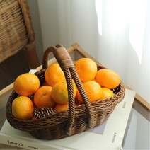 러브바스켓 라탄바구니 라틴 원형 손잡이 빵 피크닉 바구니, 브라운 S