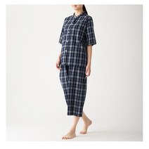 MUJI 무인양품 집순이 잠옷 여름 반팔 / 네이비체크 여성홈웨어 신혼부부선물, 사이즈_M, 상세페이지 참조