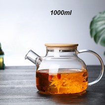1L/1.8L 큰 투명한 붕 규산염 유리 찻 주전자 차 여과기 Stovetop 안전한 물 메이커 대나무 뚜껑, 01 1000ml_02 Bamboo Steel Lid