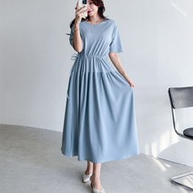 그린섬 ﻿여성 롱 원피스 반팔 허리끈 라운드넥 데일리 편안한 국내생산