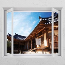 아트박스/꾸밈 ih349-하늘아래 기와집_창문그림액자_뮤럴시트지, C타입-엘레강스골드