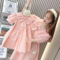 모녀 원피스 시밀러 엄마딸 맘 커플 룩 진주 솔리드 공주 드레스 여아용 엄마와 딸 맞춤 의상 여름