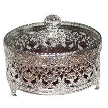 삼원 엔틱보석함 -원형쥬얼리통-실버-대, 1개, 실버