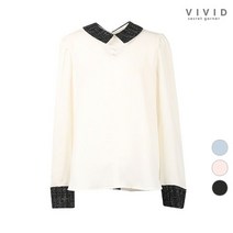 비비드시크릿가너 VIVID 트위드배색 퍼프소매 블라우스