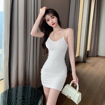 흰원피스 프렌치 여름 여성 아나운서 슬림핏 숏 매너 드릴 비트 끈나시 슬립 힙랩 짧은 3876658591