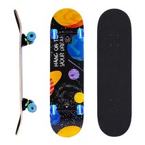초보자를 위한 스케이트보드 컴플리트 스케이트보드 78.7 x 20.3cm(31 x 8인치) 9겹 단풍나무 더블 킥 오목한 표준 스케이트보드 LED 조명 휠 포함 어린이 남아, 31 x 8 Inch