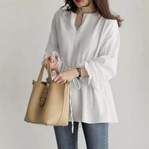 메이리앤 루즈핏 블라우스 간절기 허리 스트링 프릴 블라우스