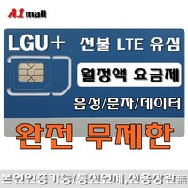 에이원몰 LGU 무제한 선불유심칩 선불폰 유심카드, 1개, LGU 11G  무제한