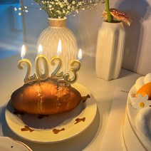 2023 새해 골드 메탈 숫자초 양초 세트 해피뉴이어 케이크 픽 파티초, 1세트(낱개4개입)