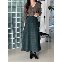 체크 A라인 플레어 롱스커트