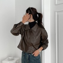 플러리싱 / 가죽 스트링 크롭 셔츠 자켓 플러리싱