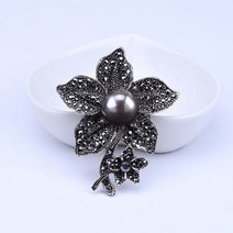 브로치 뱃지 핀뱃지 옷핀 한복브로치 루이 지아 황혼 하이 엔드 레트로블랙 골동품 실버 진주 전체 다이아