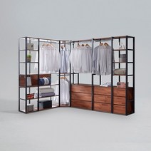 도이츠 철제 드레스룸 코너형 선반 옷장 풀세트 C형 착불, 멀바우블랙