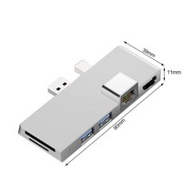 USB 허브 기가비트 이더넷 어댑터 미니 분배기 듀얼 + TF/SD 도킹 스테이션 SURFACE PRO4/5/6 용 다기능 변환기, Silver_2