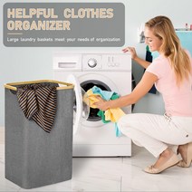 Gallcore 105L 대나무 손잡이가 달린 XL 접이식 세탁 바구니 보관을.. 정품보장, 2, Gray