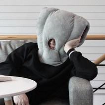 낮잠타임 숙면 엎드려자는 얼굴 타조 베개 쿠션, 블루
