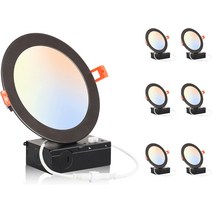 CLOUDY BAY 6팩 15.2cm(6인치) 5CCT 초박형 LED 매립형 천장 조명 정션 박스 포함 2700K/3000K/3500K/, 한개옵션0