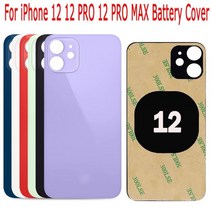 호환용 뒷판 교체 하우징 케이스 뒷면 수리 아이폰 12 프로 프로용 배터리 커버 큰 구멍 카메라 후면 도어 커버 프로템용 유리 플레이트 로고 포함, 12promax Black
